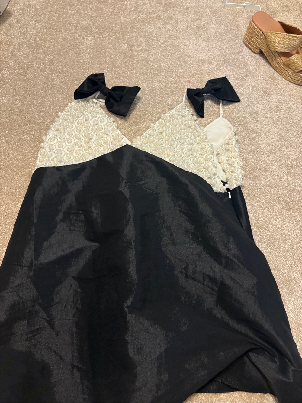 For Love And Lemons Black and Ivory Pearl-Embellished Slip